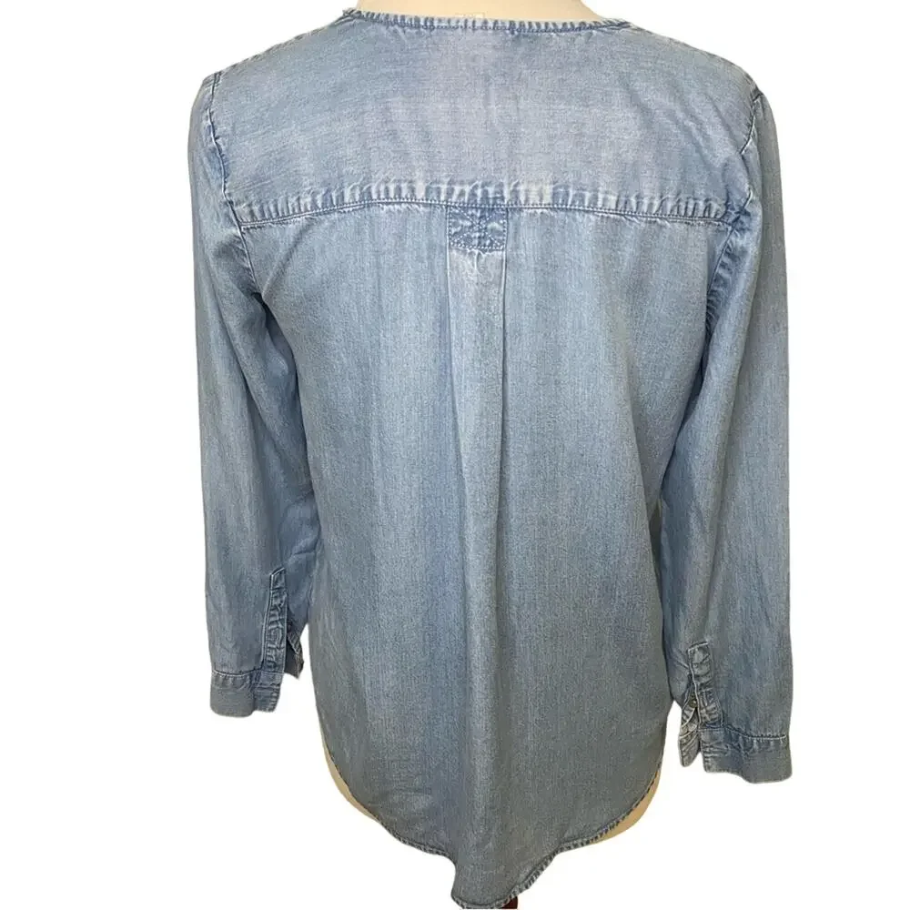 J. Jill Denim Chambray V-Neck Blouse - size XS - Picture 2 of 6